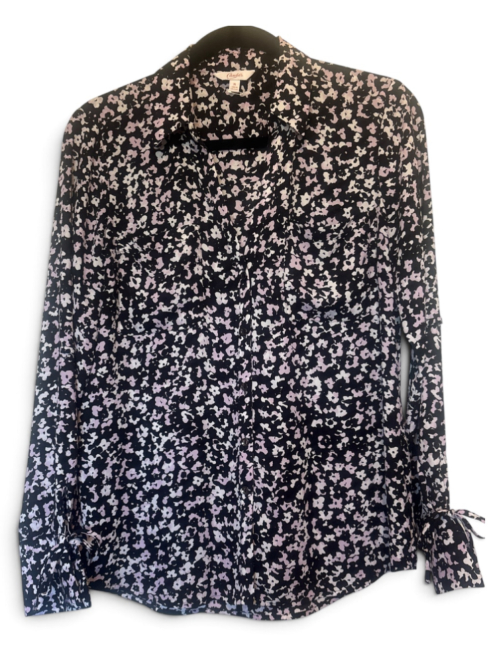 Candie's Floral Button Down Shirt, Size M, Black and White